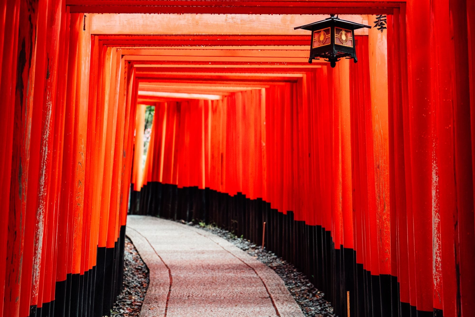 Kioto Camino bajo los torii rojos del santuario Fushimi Inari, en Kioto